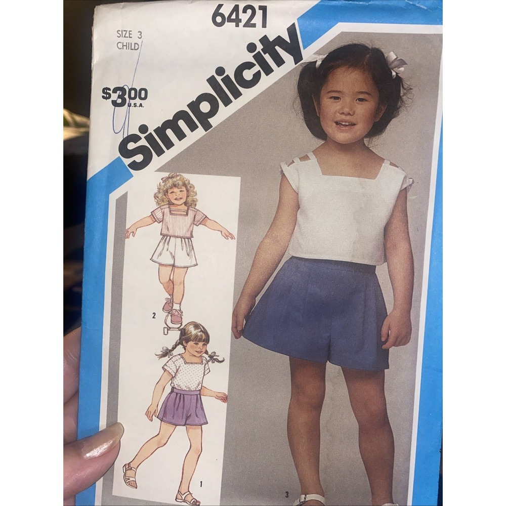 Simplicity 6421 Sewing Pattern Child Shorts Pullover Top Size 3 Vintage 1984 Cut